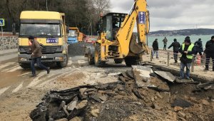 Sarıyer'de sahil yolu çöktü
