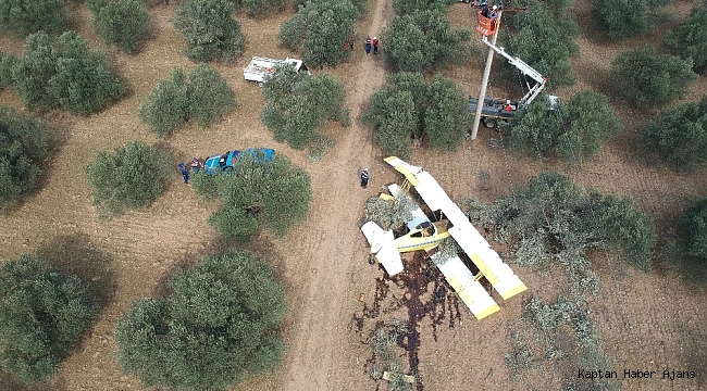Düşen uçağın enkazı drone ile havadan görüntülendi